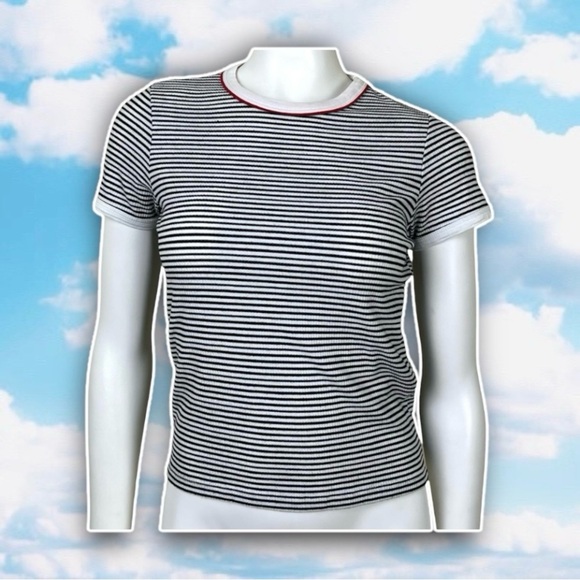 ❤️ TOPSHOP Striped Ribbed Baby Ringer Tee Basic Neutral Goth 90s Y2K Ska Petite - Picture 3 of 9